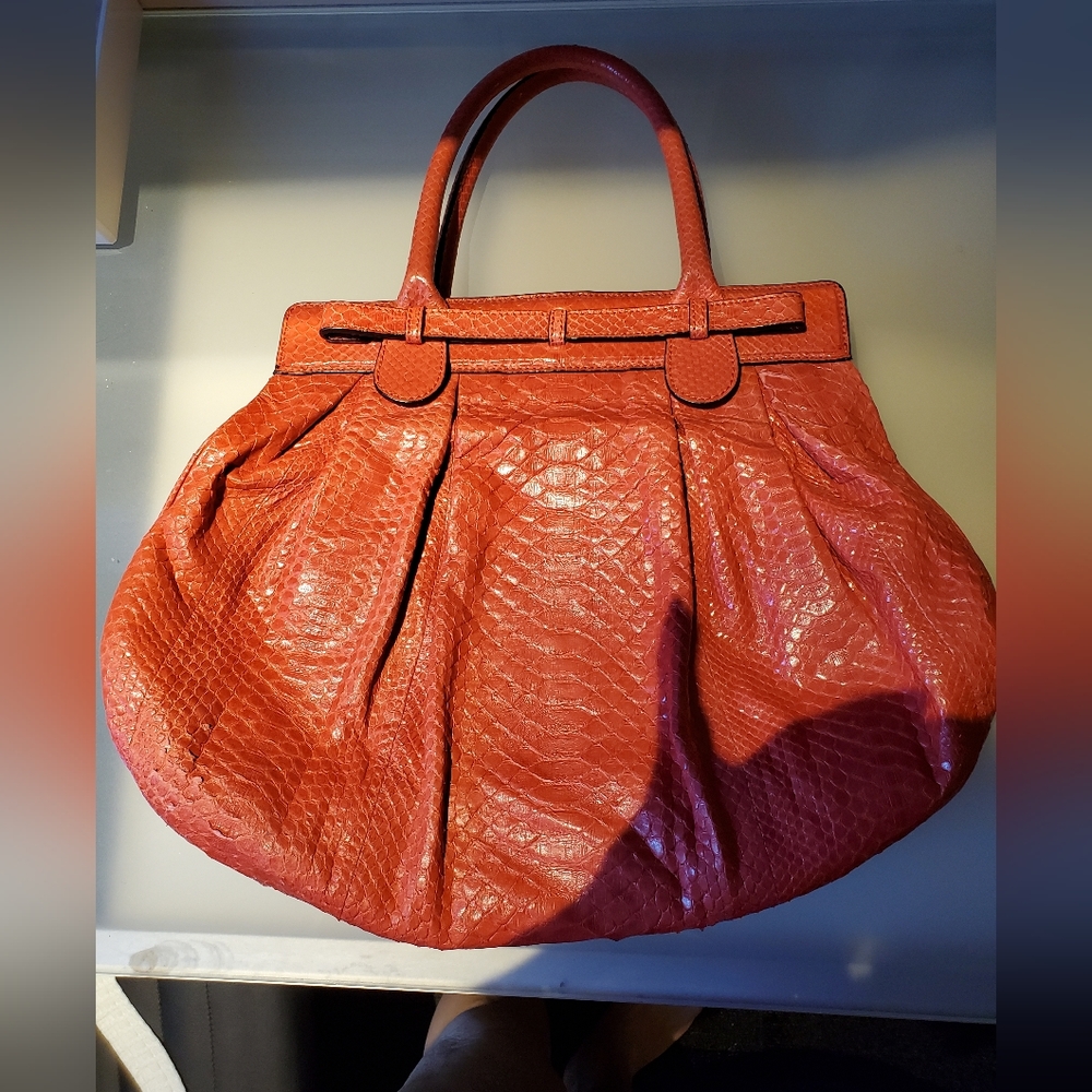 Large Zagliani Genuine Exotic Skin Leather Bag - image 2